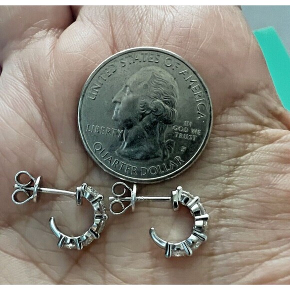 1 CT Genuine Moissanite 5 Stone Huggie Hoop Earrings Sterling Silver - Picture 6 of 10